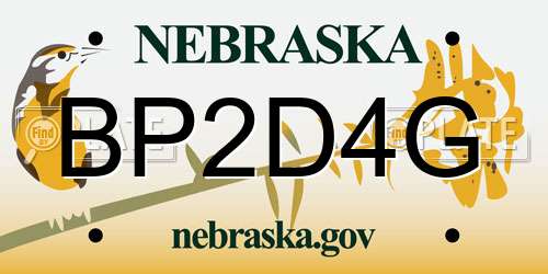BP2D4G Nebraska License Plate