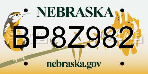 BP8Z982 Nebraska License Plate