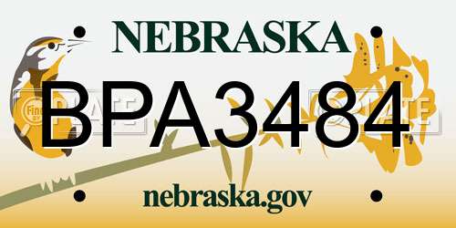 BPA3484 Nebraska License Plate