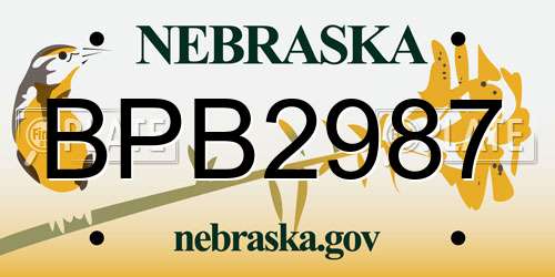 BPB2987 Nebraska License Plate