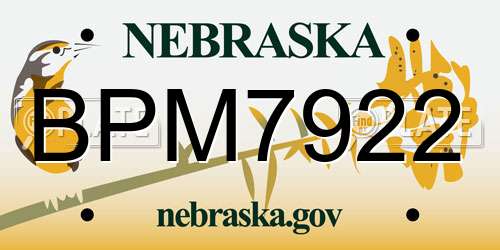 BPM7922 Nebraska License Plate