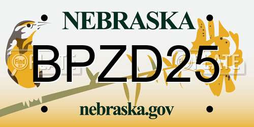 BPZD25 Nebraska License Plate