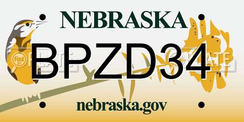 BPZD34 Nebraska License Plate