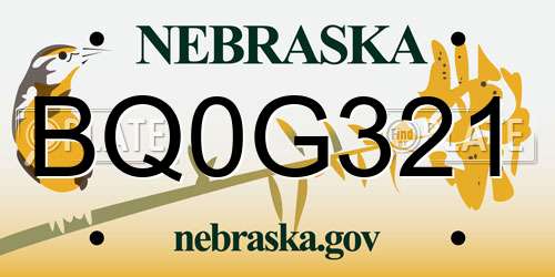 BQ0G321 Nebraska License Plate