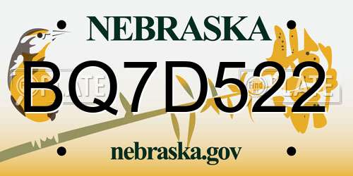 BQ7D522 Nebraska License Plate