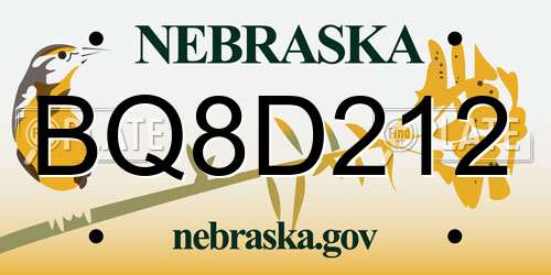 BQ8D212 Nebraska License Plate