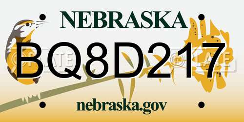 BQ8D217 Nebraska License Plate