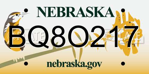 BQ8O217 Nebraska License Plate