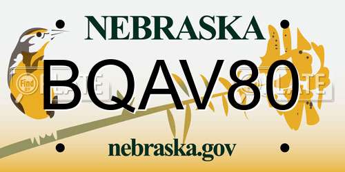 BQAV80 Nebraska License Plate