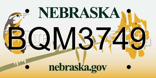 BQM3749 Nebraska License Plate