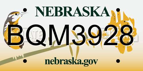 BQM3928 Nebraska License Plate