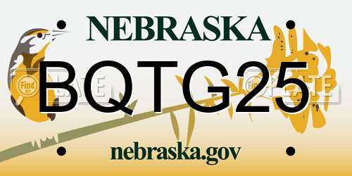 BQTG25 Nebraska License Plate