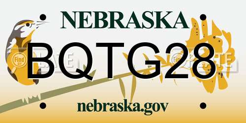 BQTG28 Nebraska License Plate