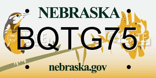 BQTG75 Nebraska License Plate