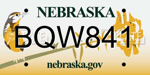 BQW841 Nebraska License Plate