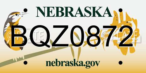 BQZ0872 Nebraska License Plate