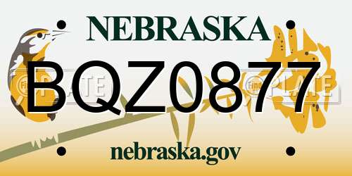 BQZ0877 Nebraska License Plate