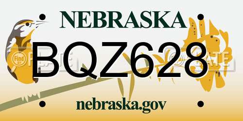 BQZ628 Nebraska License Plate