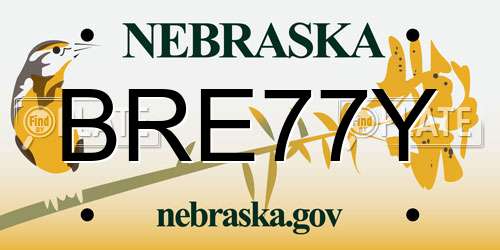 BRE77Y Nebraska License Plate