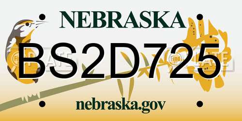 BS2D725 Nebraska License Plate
