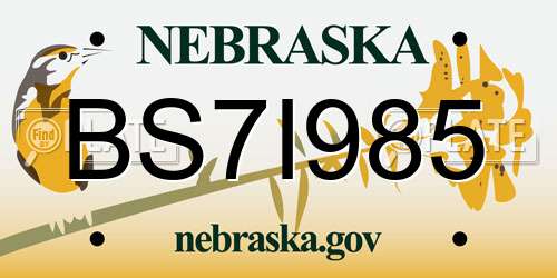BS7I985 Nebraska License Plate