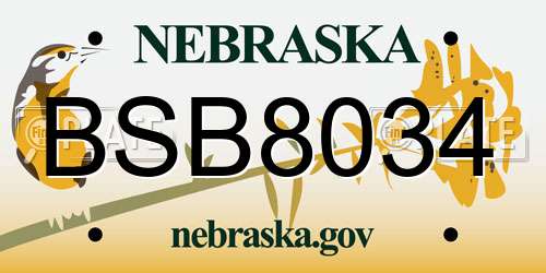 BSB8034 Nebraska License Plate