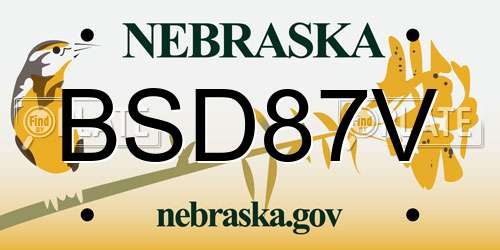 BSD87V Nebraska License Plate