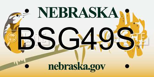 BSG49S Nebraska License Plate