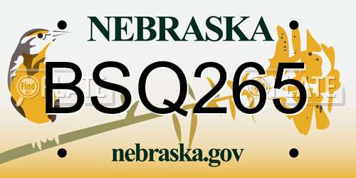 BSQ265 Nebraska License Plate