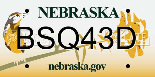 BSQ43D Nebraska License Plate
