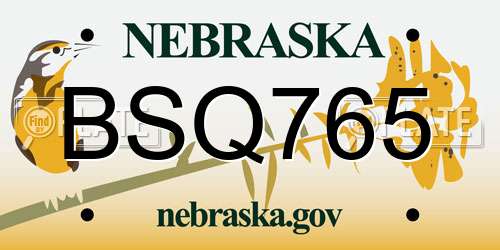 BSQ765 Nebraska License Plate