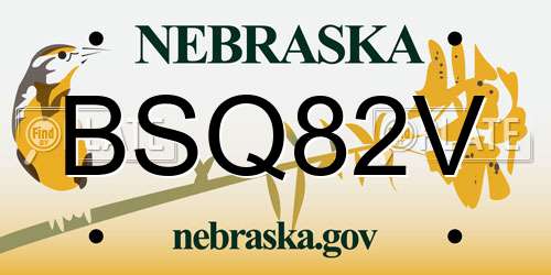 BSQ82V Nebraska License Plate