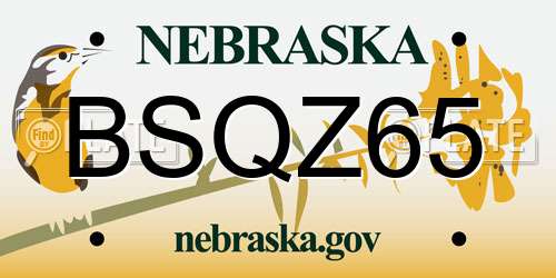 BSQZ65 Nebraska License Plate