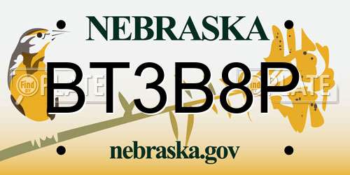 BT3B8P Nebraska License Plate