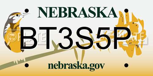 BT3S5P Nebraska License Plate