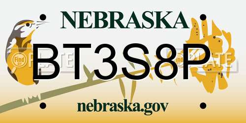 BT3S8P Nebraska License Plate