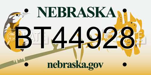 BT44928 Nebraska License Plate