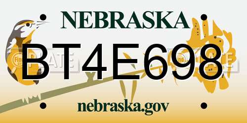 BT4E698 Nebraska License Plate