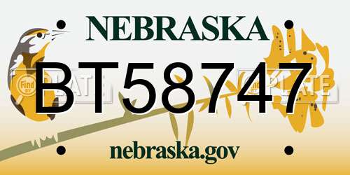 BT58747 Nebraska License Plate