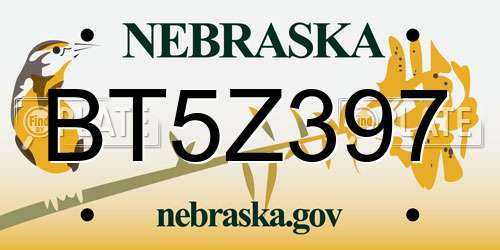 BT5Z397 Nebraska License Plate