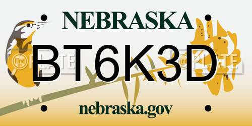 BT6K3D Nebraska License Plate
