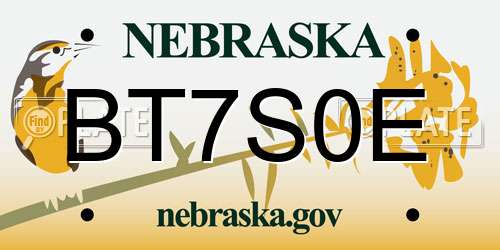 BT7S0E Nebraska License Plate