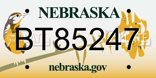 BT85247 Nebraska License Plate