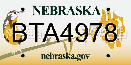 BTA4978 Nebraska License Plate