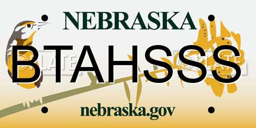 BTAHSSS Nebraska License Plate