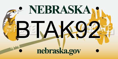BTAK92 Nebraska License Plate