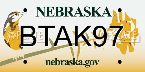 BTAK97 Nebraska License Plate