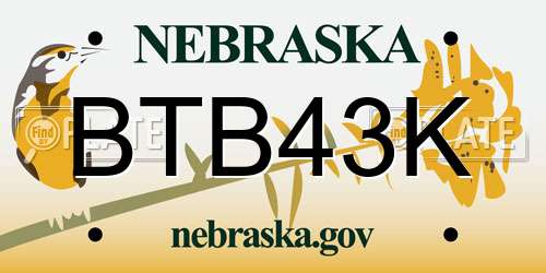 BTB43K Nebraska License Plate