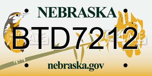 BTD7212 Nebraska License Plate