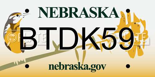 BTDK59 Nebraska License Plate